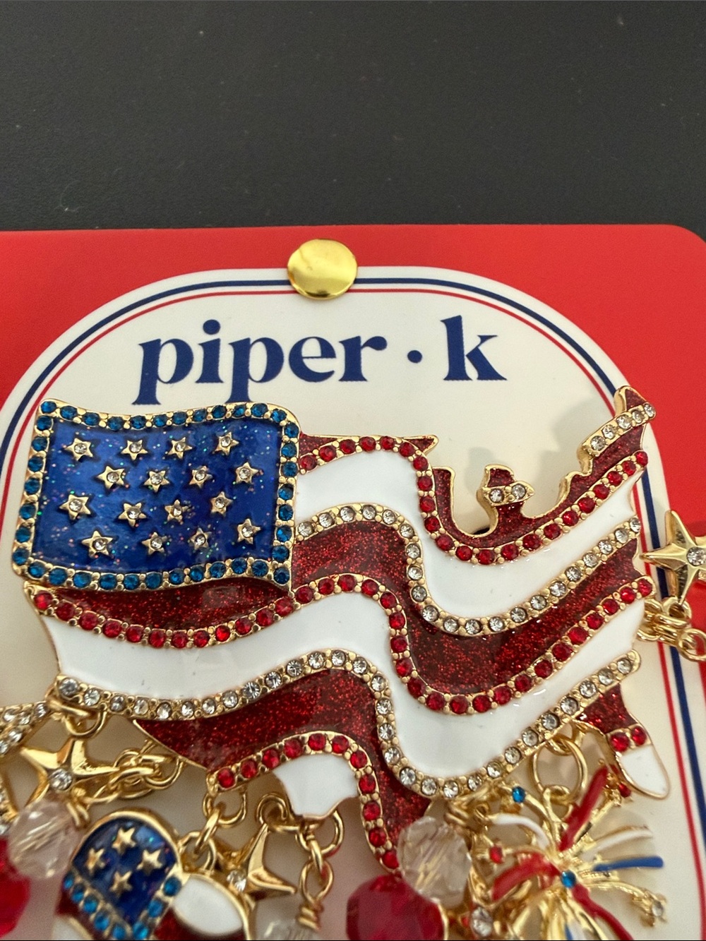 Piper K | Americas Birthday Flag Rhinestone Charm Brooch 🇺🇸 - Picture 6 of 8